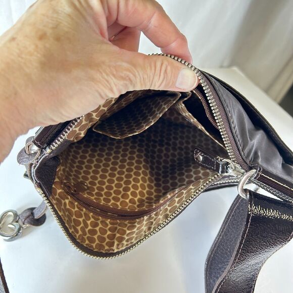 Brighton Go Go Slim Brown Croco Leather Black Nylon Crossbody Bag - Picture 9 of 16